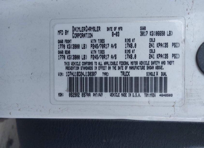 Photo 9 of 2004 Dodge Ram 1500 SLT/LARAMIE (VIN 1D7HU18D24J130307)