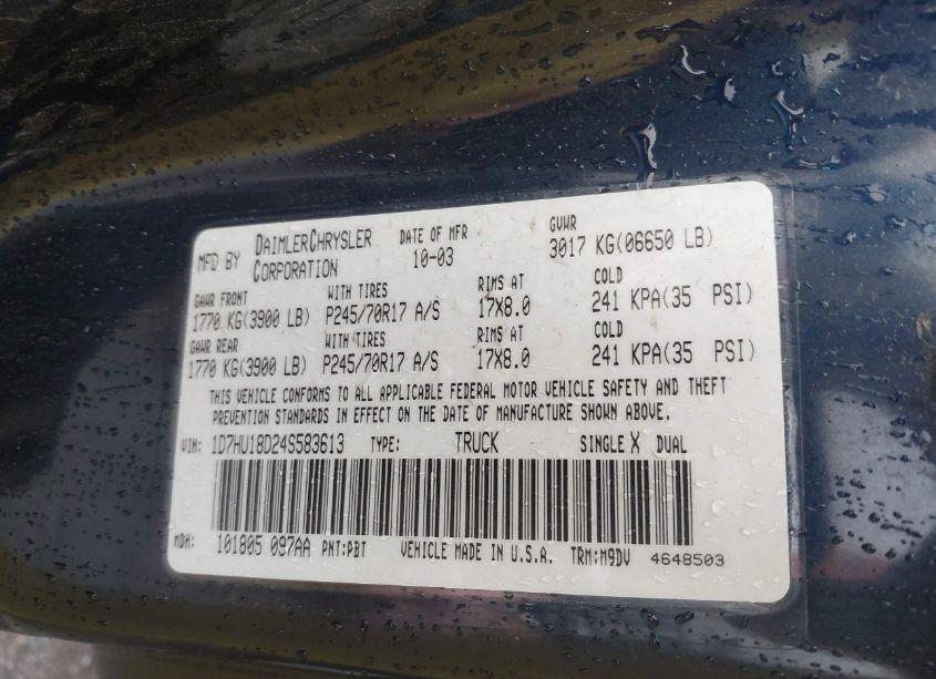 Photo 9 of 2004 Dodge Ram 1500 SLT/LARAMIE (VIN 1D7HU18D24S583613)