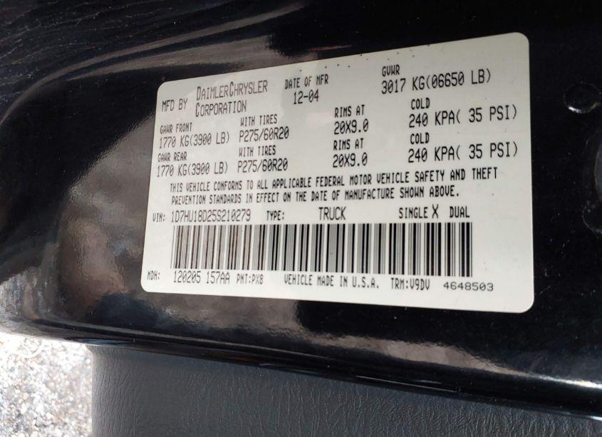 Photo 9 of 2005 Dodge Ram 1500 SLT/LARAMIE (VIN 1D7HU18D25S210279)