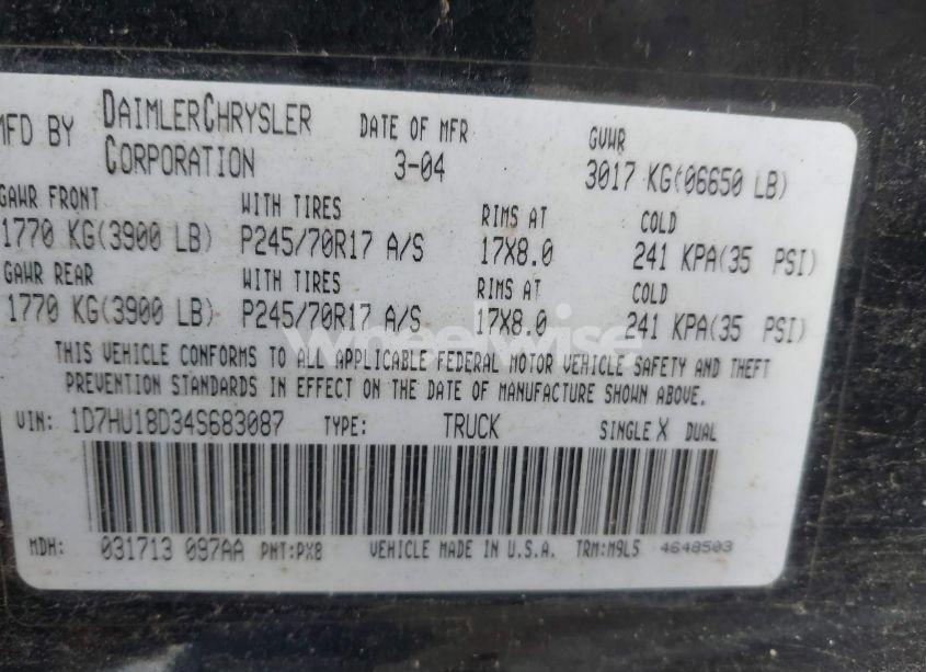 Photo 9 of 2004 Dodge Ram 1500 SLT/LARAMIE (VIN 1D7HU18D34S683087)