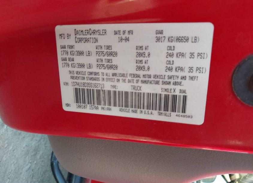 Photo 9 of 2005 Dodge Ram 1500 SLT/LARAMIE (VIN 1D7HU18D35S162713)