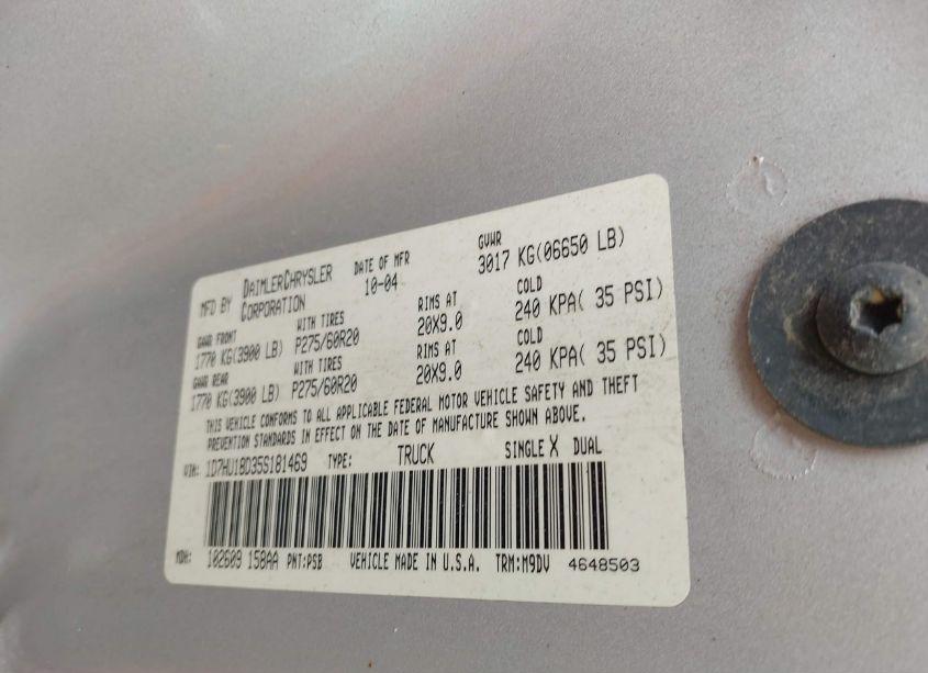 Photo 9 of 2005 Dodge Ram 1500 SLT/LARAMIE (VIN 1D7HU18D35S181469)