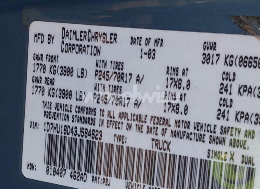 Photo 9 of 2003 Dodge Ram 1500 SLT/LARAMIE/ST (VIN 1D7HU18D43J584623)