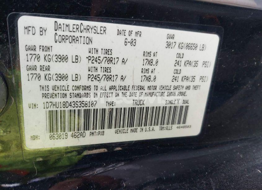 Photo 9 of 2003 Dodge Ram 1500 SLT/LARAMIE/ST (VIN 1D7HU18D43S358107)