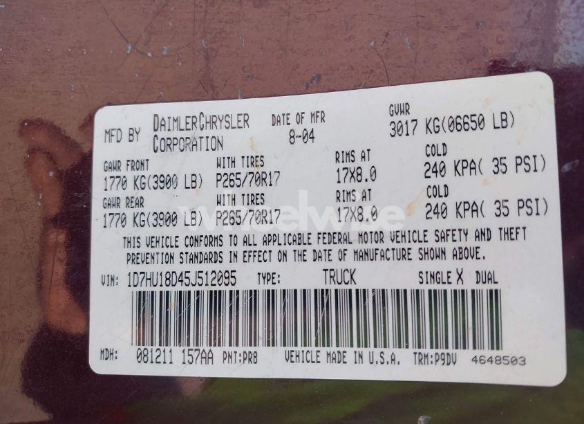 Photo 9 of 2005 Dodge Ram 1500 ST (VIN 1D7HU18D45J512095)