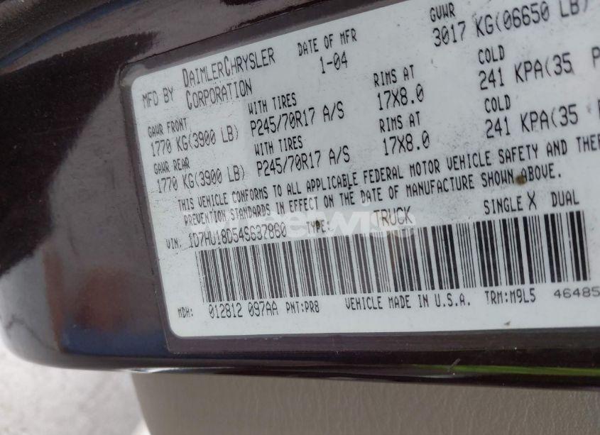 Photo 9 of 2004 Dodge Ram 1500 SLT/LARAMIE (VIN 1D7HU18D54S637860)