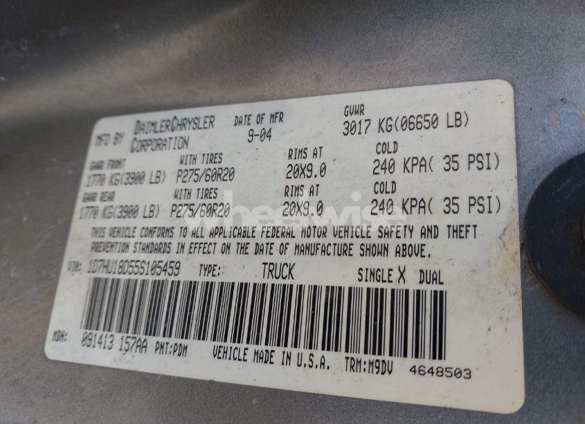 Photo 9 of 2005 Dodge Ram 1500 SLT/LARAMIE (VIN 1D7HU18D55S105459)