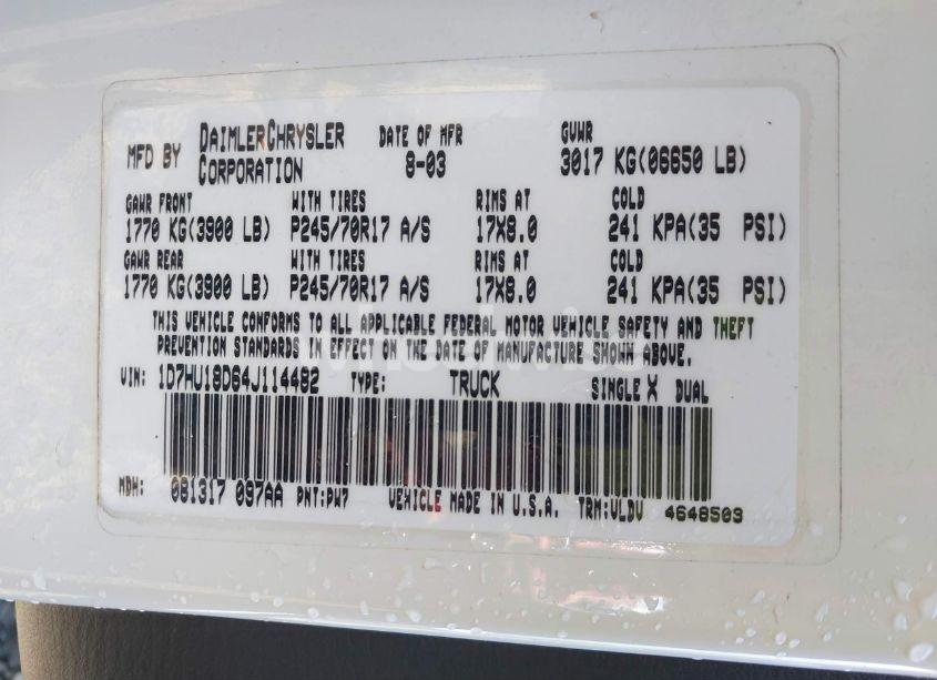 Photo 9 of 2004 Dodge Ram 1500 SLT (VIN 1D7HU18D64J114482)