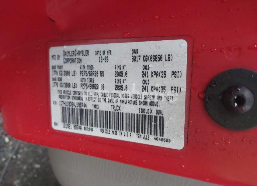 Photo 9 of 2004 Dodge Ram 1500 SLT/LARAMIE (VIN 1D7HU18D64J199744)