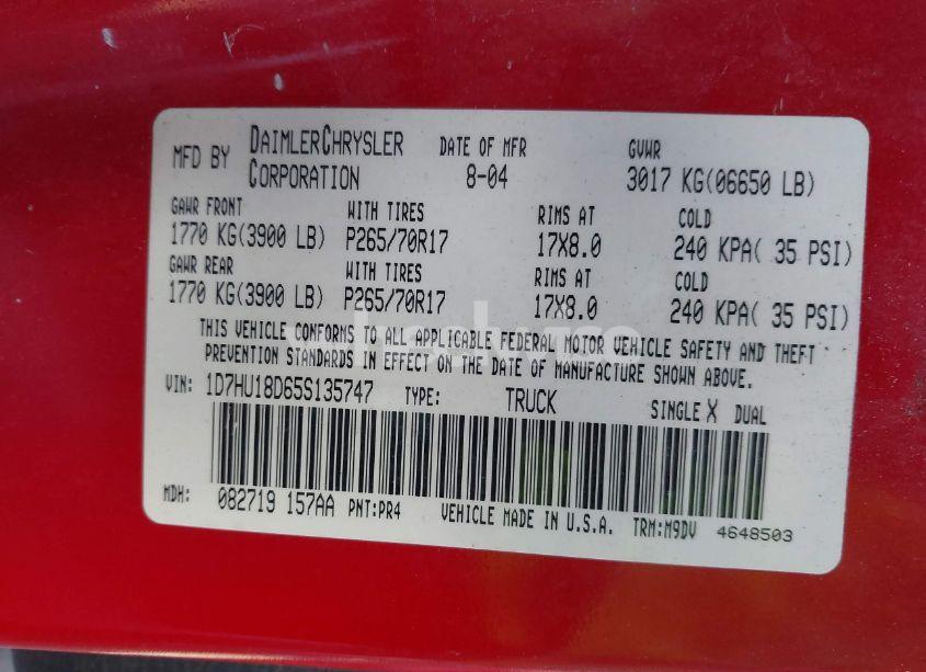 Photo 9 of 2005 Dodge Ram 1500 SLT/LARAMIE (VIN 1D7HU18D65S135747)