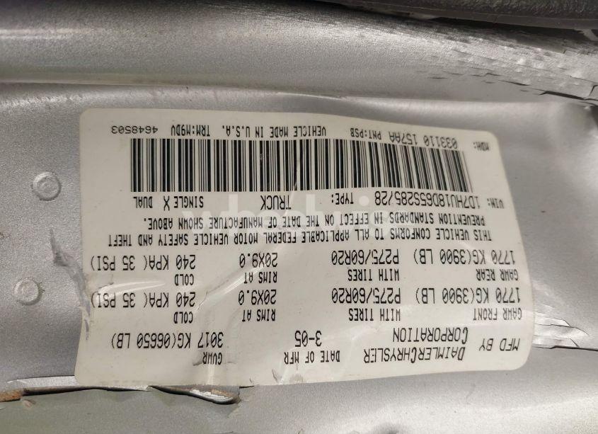 Photo 9 of 2005 Dodge Ram 1500 SLT/LARAMIE (VIN 1D7HU18D65S285728)