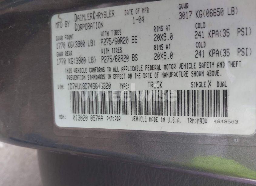 Photo 9 of 2004 Dodge Ram 1500 SLT/LARAMIE (VIN 1D7HU18D74S646320)