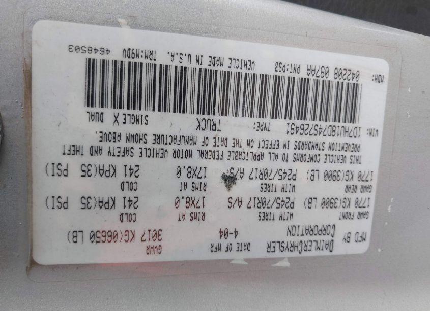 Photo 9 of 2004 Dodge Ram 1500 SLT/LARAMIE (VIN 1D7HU18D74S726491)