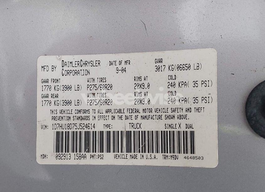 Photo 9 of 2005 Dodge Ram 1500 SLT/LARAMIE (VIN 1D7HU18D75J524614)