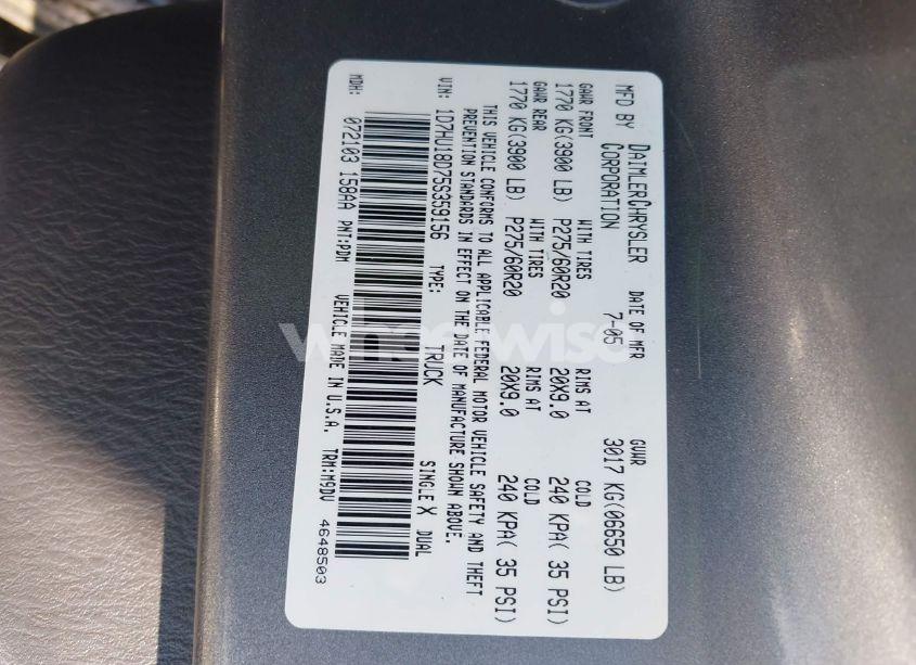 Photo 9 of 2005 Dodge Ram 1500 SLT/LARAMIE (VIN 1D7HU18D75S359156)
