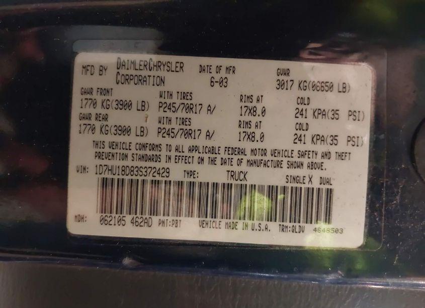Photo 9 of 2003 Dodge Ram 1500 SLT/LARAMIE/ST (VIN 1D7HU18D83S372429)