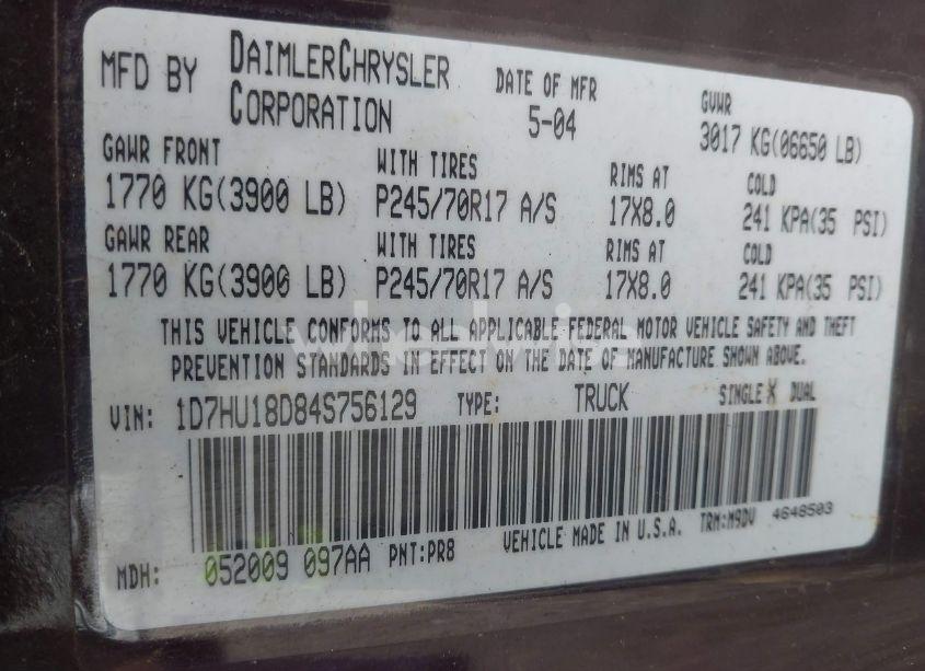 Photo 9 of 2004 Dodge Ram 1500 SLT/LARAMIE (VIN 1D7HU18D84S756129)