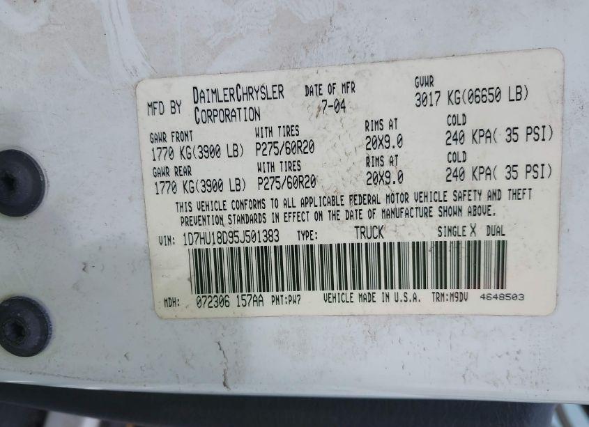 Photo 9 of 2005 Dodge Ram 1500 SLT/LARAMIE (VIN 1D7HU18D95J501383)