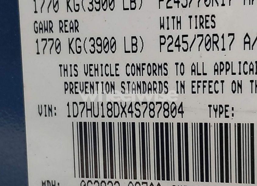 Photo 9 of 2004 Dodge Ram 1500 SLT/LARAMIE (VIN 1D7HU18DX4S787804)