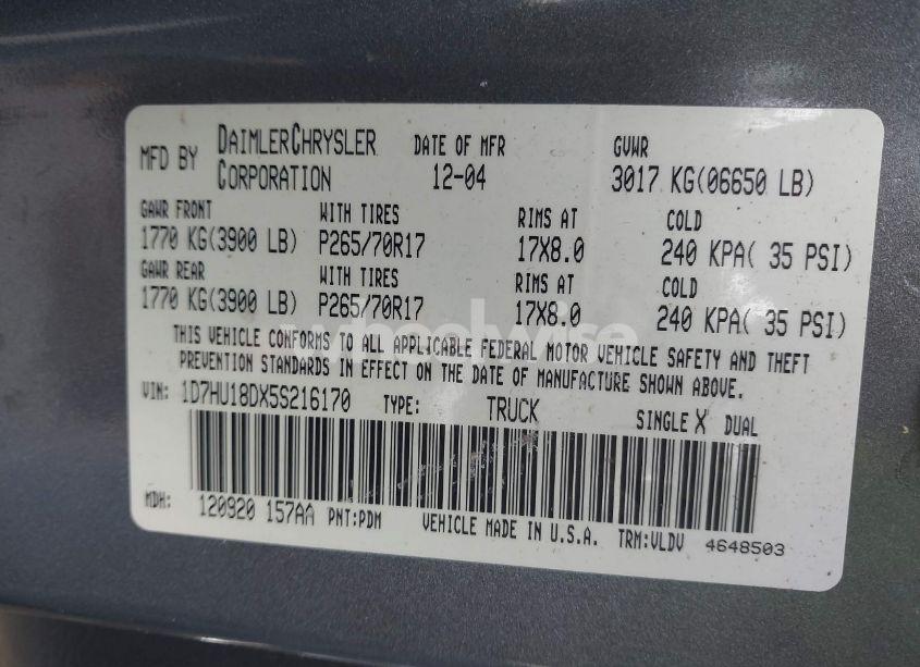 Photo 9 of 2005 Dodge Ram 1500 SLT/LARAMIE (VIN 1D7HU18DX5S216170)