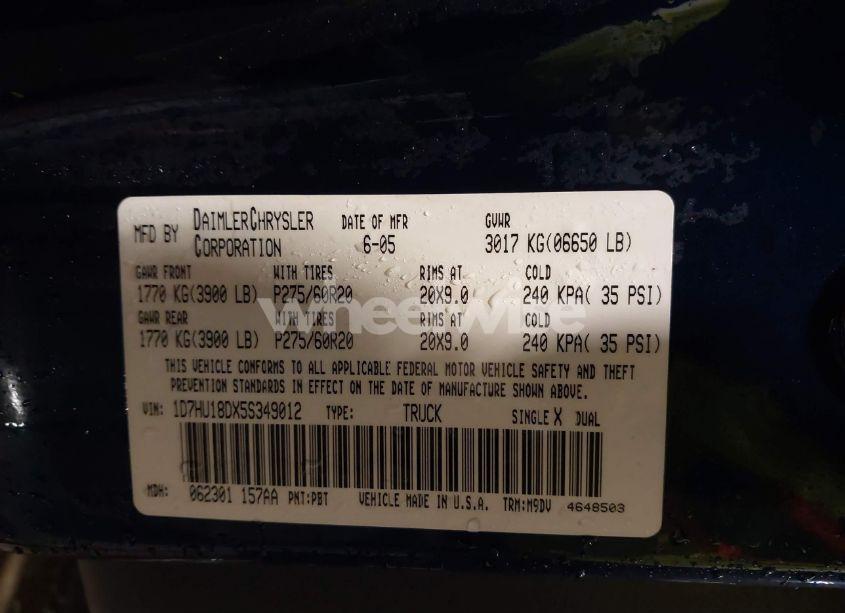 Photo 9 of 2005 Dodge Ram 1500 SLT/LARAMIE (VIN 1D7HU18DX5S349012)