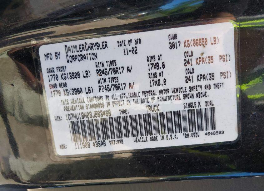 Photo 9 of 2003 Dodge Ram 1500 SLT/LARAMIE/ST (VIN 1D7HU18N03J563468)
