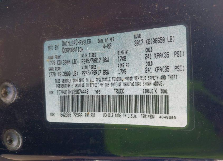 Photo 9 of 2002 Dodge Ram 1500 ST (VIN 1D7HU18N12S674443)