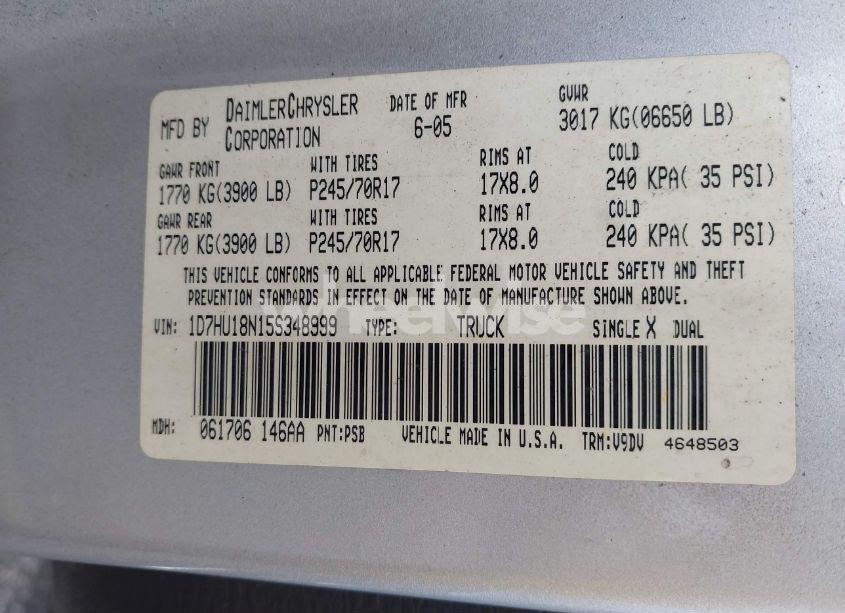 Photo 9 of 2005 Dodge Ram 1500 SLT/LARAMIE (VIN 1D7HU18N15S348999)
