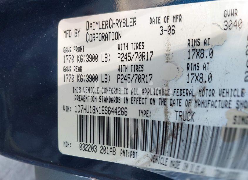 Photo 9 of 2006 Dodge Ram 1500 SLT/TRX4 OFF ROAD/SPORT (VIN 1D7HU18N16S644266)