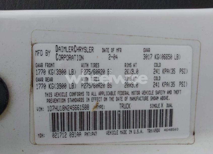 Photo 9 of 2004 Dodge Ram 1500 SLT/LARAMIE (VIN 1D7HU18N24S661588)