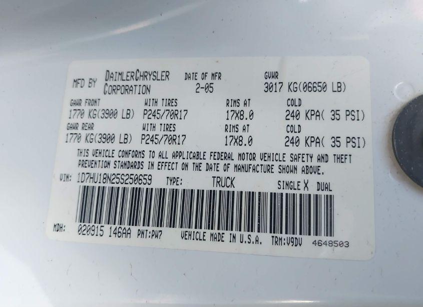 Photo 9 of 2005 Dodge Ram 1500 SLT/LARAMIE (VIN 1D7HU18N25S250659)