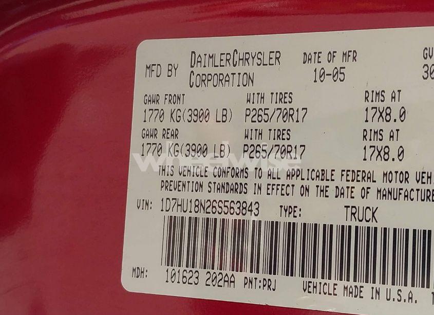 Photo 9 of 2006 Dodge Ram 1500 SLT/TRX4 OFF ROAD/SPORT (VIN 1D7HU18N26S563843)
