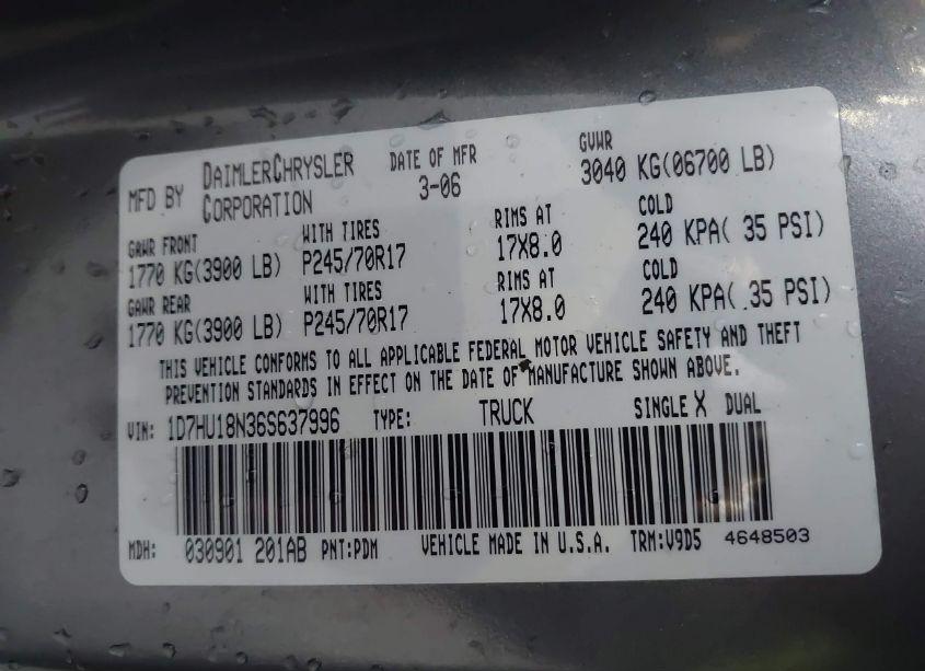 Photo 9 of 2006 Dodge Ram 1500 SLT/TRX4 OFF ROAD/SPORT (VIN 1D7HU18N36S637996)