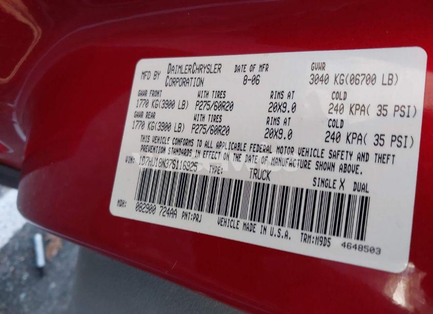 Photo 9 of 2007 Dodge Ram 1500 SLT/TRX4 OFF ROAD/SPORT (VIN 1D7HU18N37S116925)