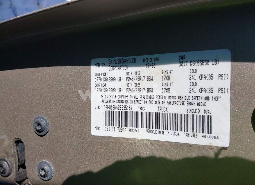 Photo 9 of 2002 Dodge Ram 1500 ST (VIN 1D7HU18N42S535150)