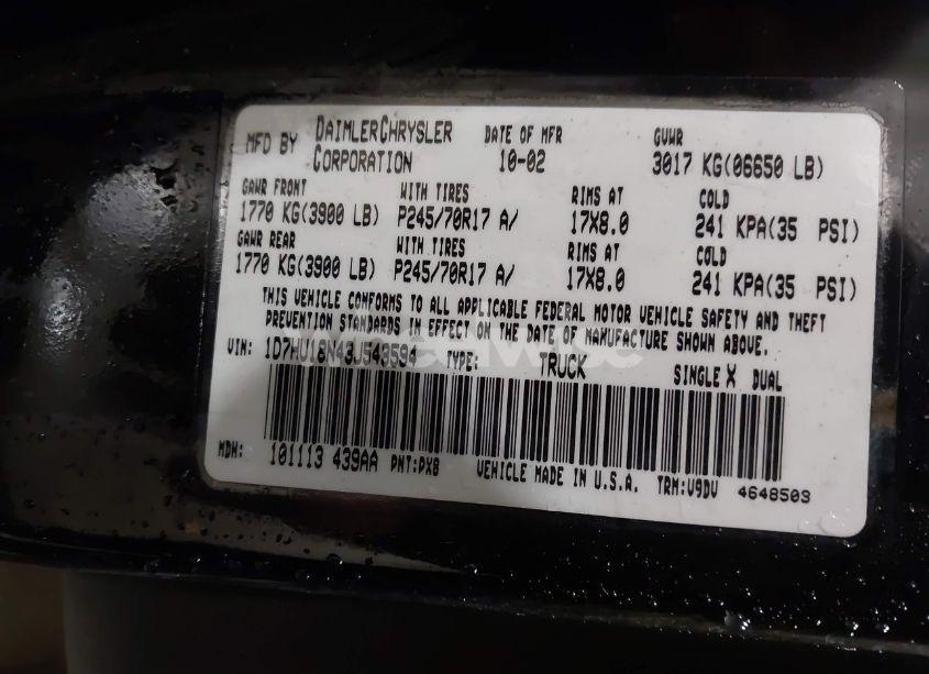 Photo 9 of 2003 Dodge Ram 1500 SLT/LARAMIE/ST (VIN 1D7HU18N43J543594)