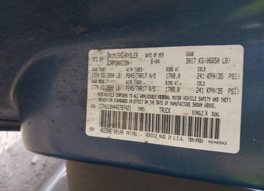 Photo 9 of 2004 Dodge Ram 1500 SLT/LARAMIE (VIN 1D7HU18N44S787421)