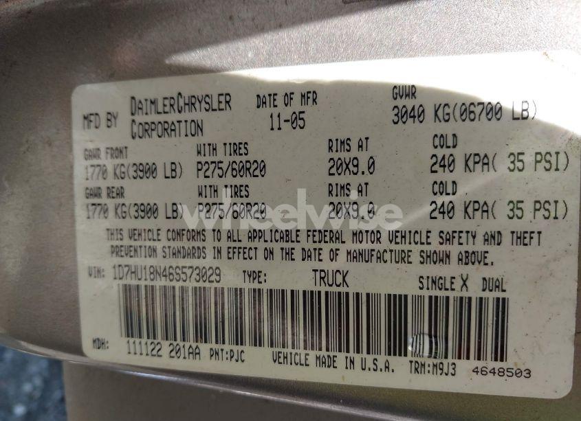 Photo 9 of 2006 Dodge Ram 1500 SLT/TRX4 OFF ROAD/SPORT (VIN 1D7HU18N46S573029)