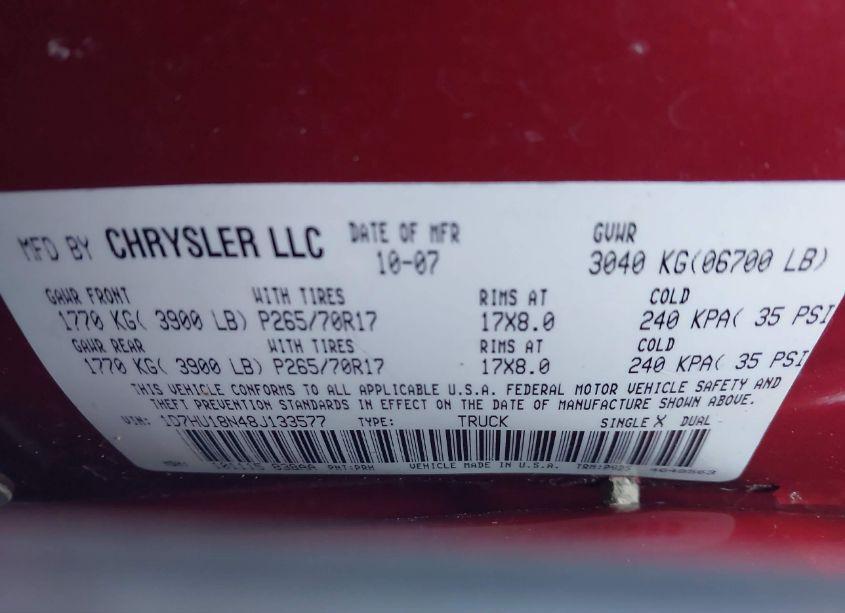 Photo 9 of 2008 Dodge Ram 1500 ST/SXT (VIN 1D7HU18N48J133577)