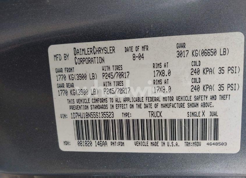 Photo 9 of 2005 Dodge Ram 1500 SLT/LARAMIE (VIN 1D7HU18N55S135523)