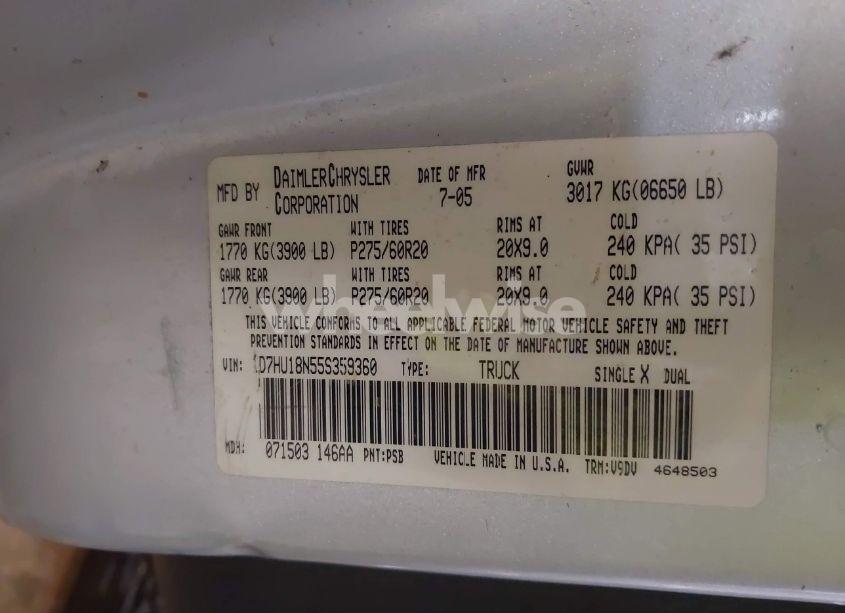 Photo 9 of 2005 Dodge Ram 1500 SLT/LARAMIE (VIN 1D7HU18N55S359360)