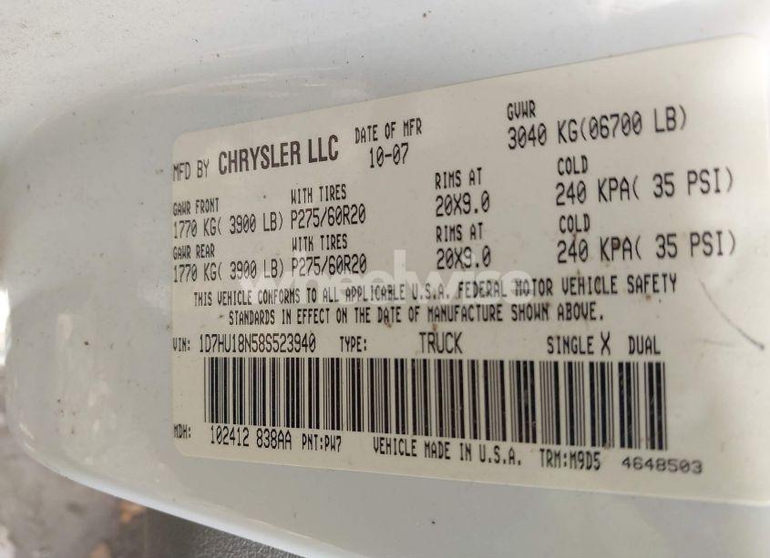 Photo 9 of 2008 Dodge Ram 1500 SLT (VIN 1D7HU18N58S523940)