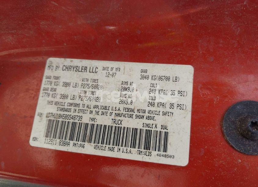 Photo 9 of 2008 Dodge Ram 1500 SLT (VIN 1D7HU18N58S548739)