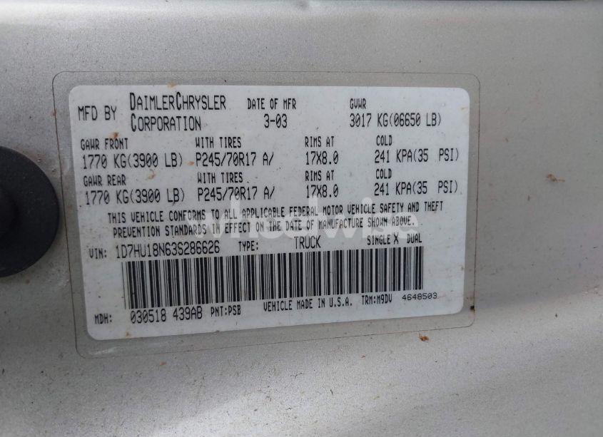 Photo 9 of 2003 Dodge Ram 1500 SLT/LARAMIE/ST (VIN 1D7HU18N63S286626)