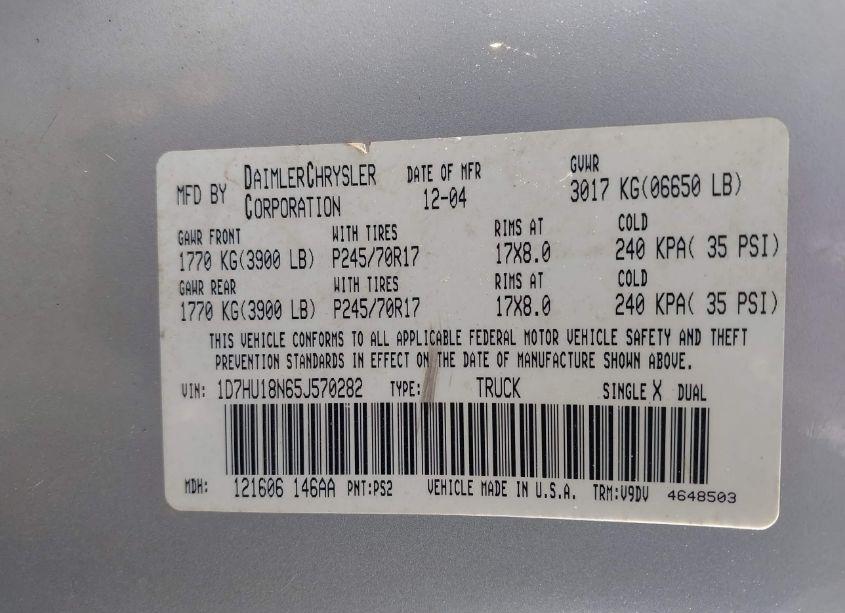 Photo 9 of 2005 Dodge Ram 1500 SLT/LARAMIE (VIN 1D7HU18N65J570282)