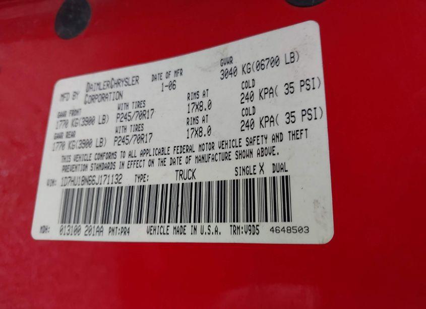 Photo 9 of 2006 Dodge Ram 1500 SLT/TRX4 OFF ROAD/SPORT (VIN 1D7HU18N66J171132)