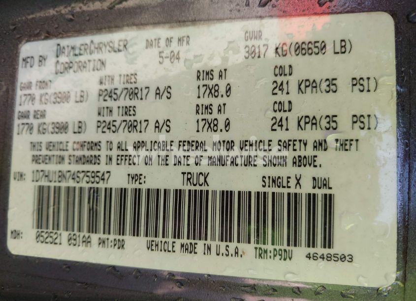 Photo 9 of 2004 Dodge Ram 1500 ST (VIN 1D7HU18N74S759547)