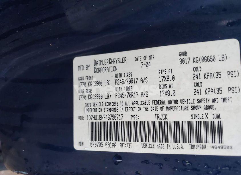 Photo 9 of 2004 Dodge Ram 1500 SLT/LARAMIE (VIN 1D7HU18N74S790717)