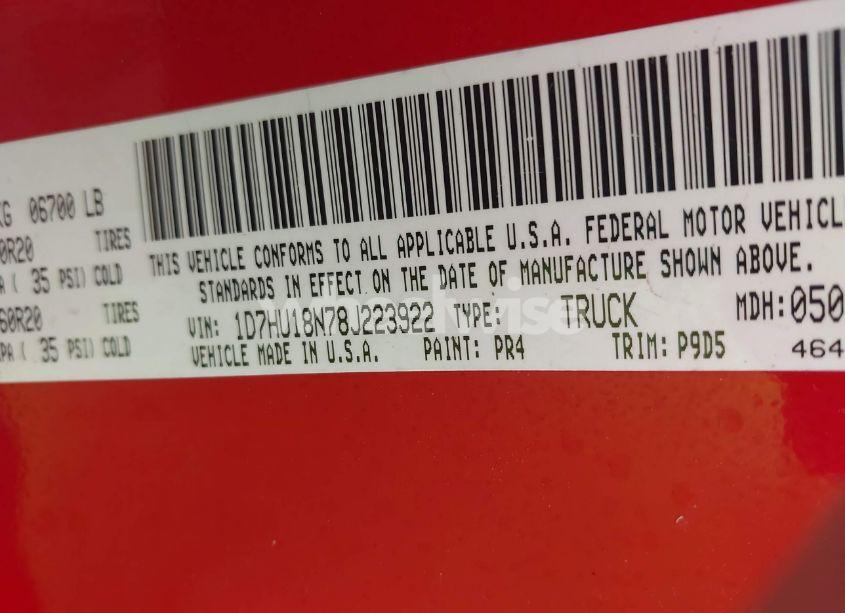 Photo 9 of 2008 Dodge Ram 1500 SLT (VIN 1D7HU18N78J223922)