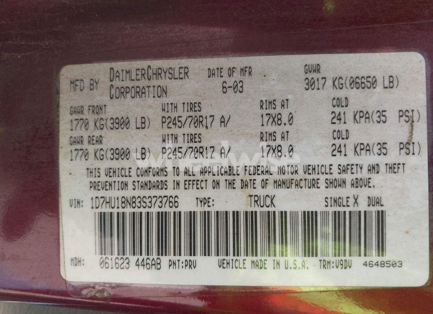 Photo 9 of 2003 Dodge Ram 1500 SLT/LARAMIE/ST (VIN 1D7HU18N83S373766)